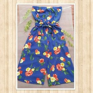 Royal blue floral high water jumpsuit